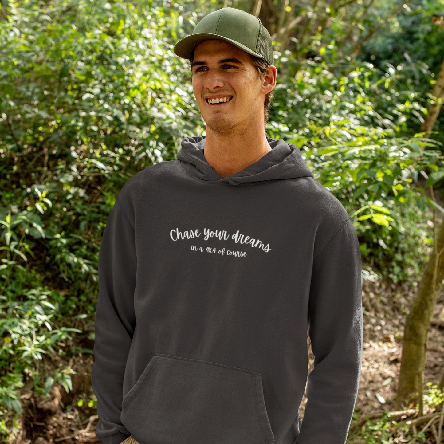 overland clothing hoodie chase your dreams in a 4x4 of course man on 4x4 track