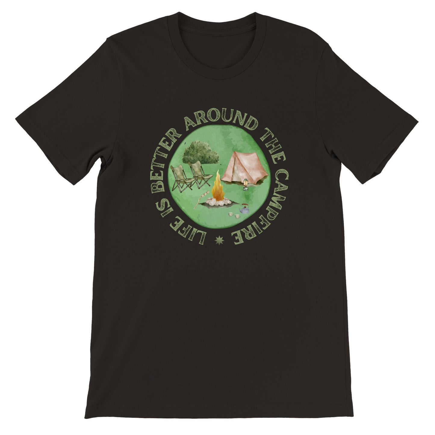 overland clothing tshirt life is better around the campfire mockup black