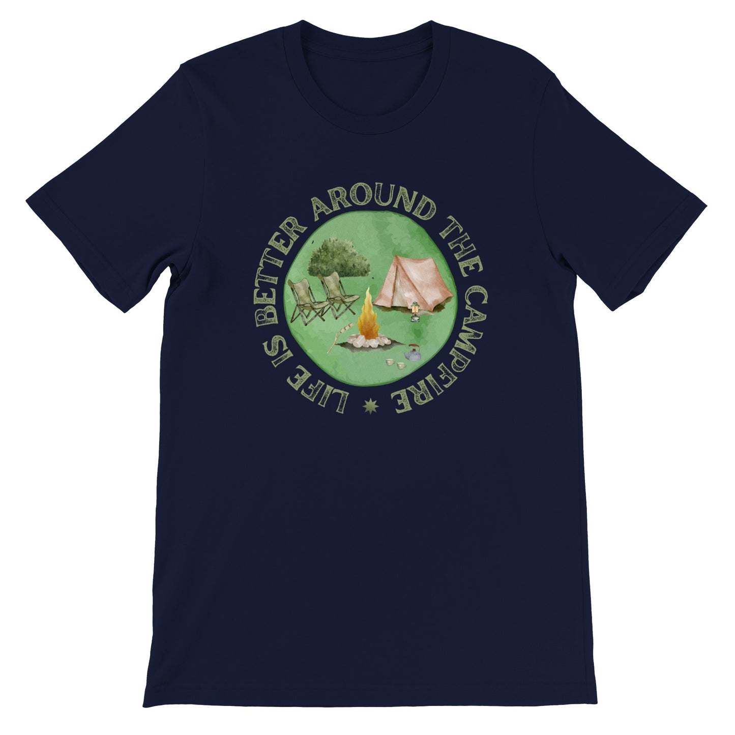 overland clothing tshirt life is better around the campfire mockup navy