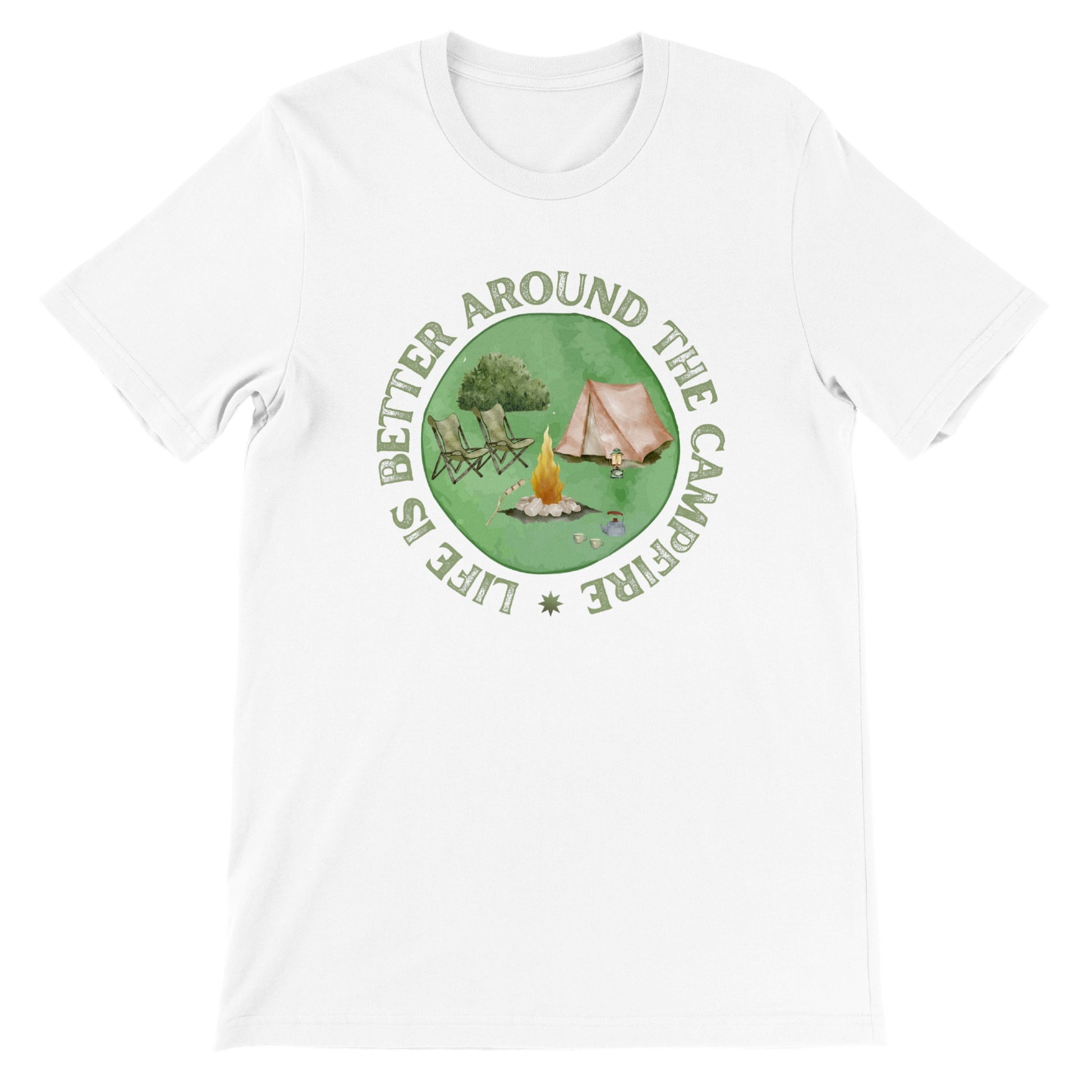 overland clothing tshirt life is better around the campfire mockup white