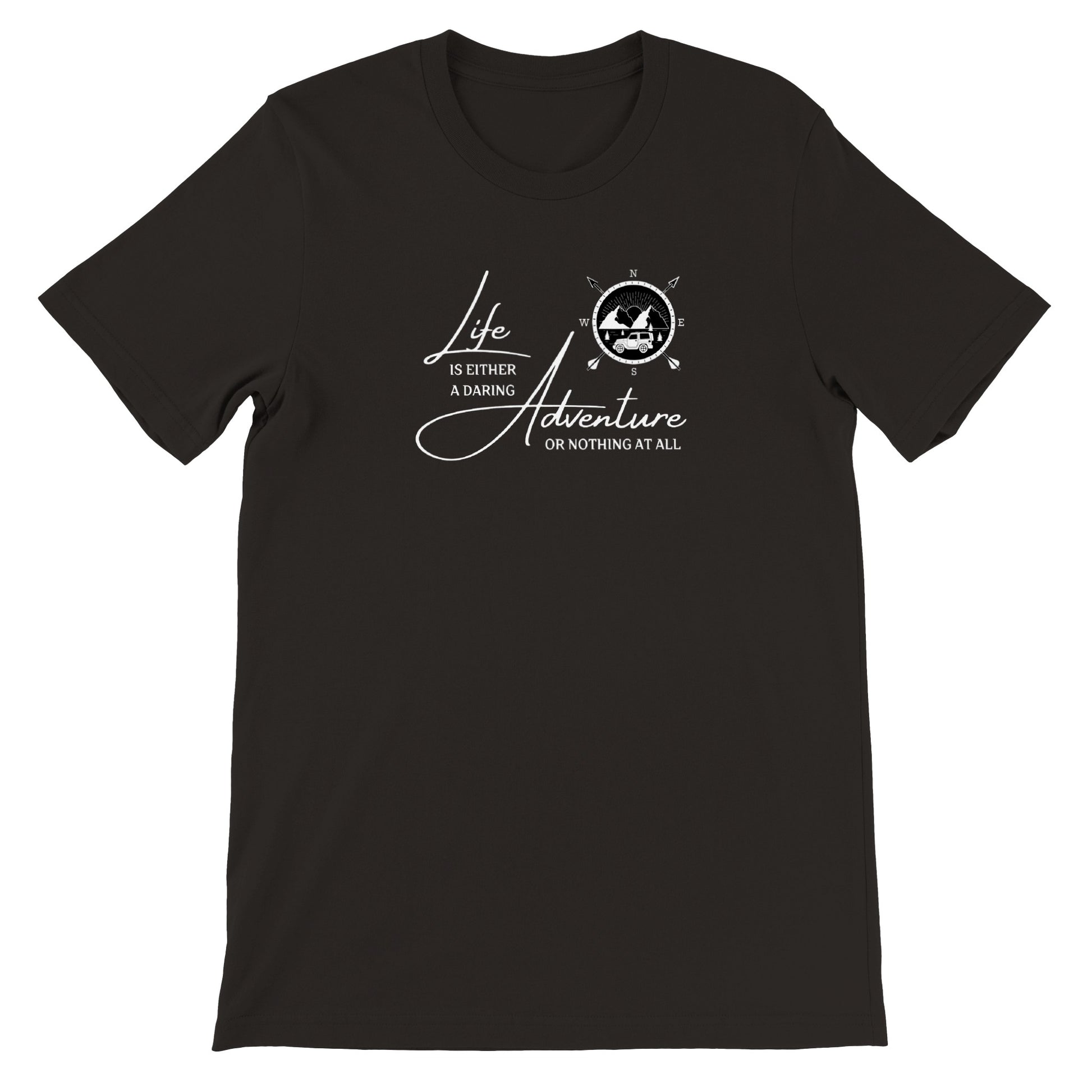 overland clothing tshirt life is either a daring adventure or nothing at all mockup black