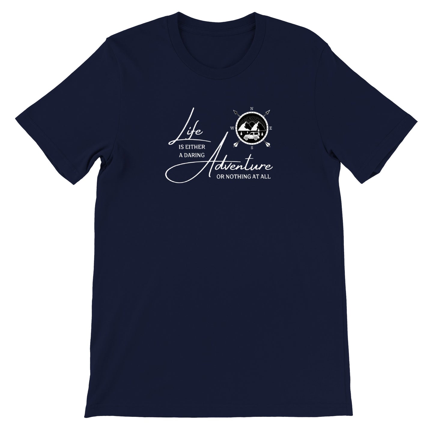 overland clothing tshirt life is either a daring adventure or nothing at all mockup navy