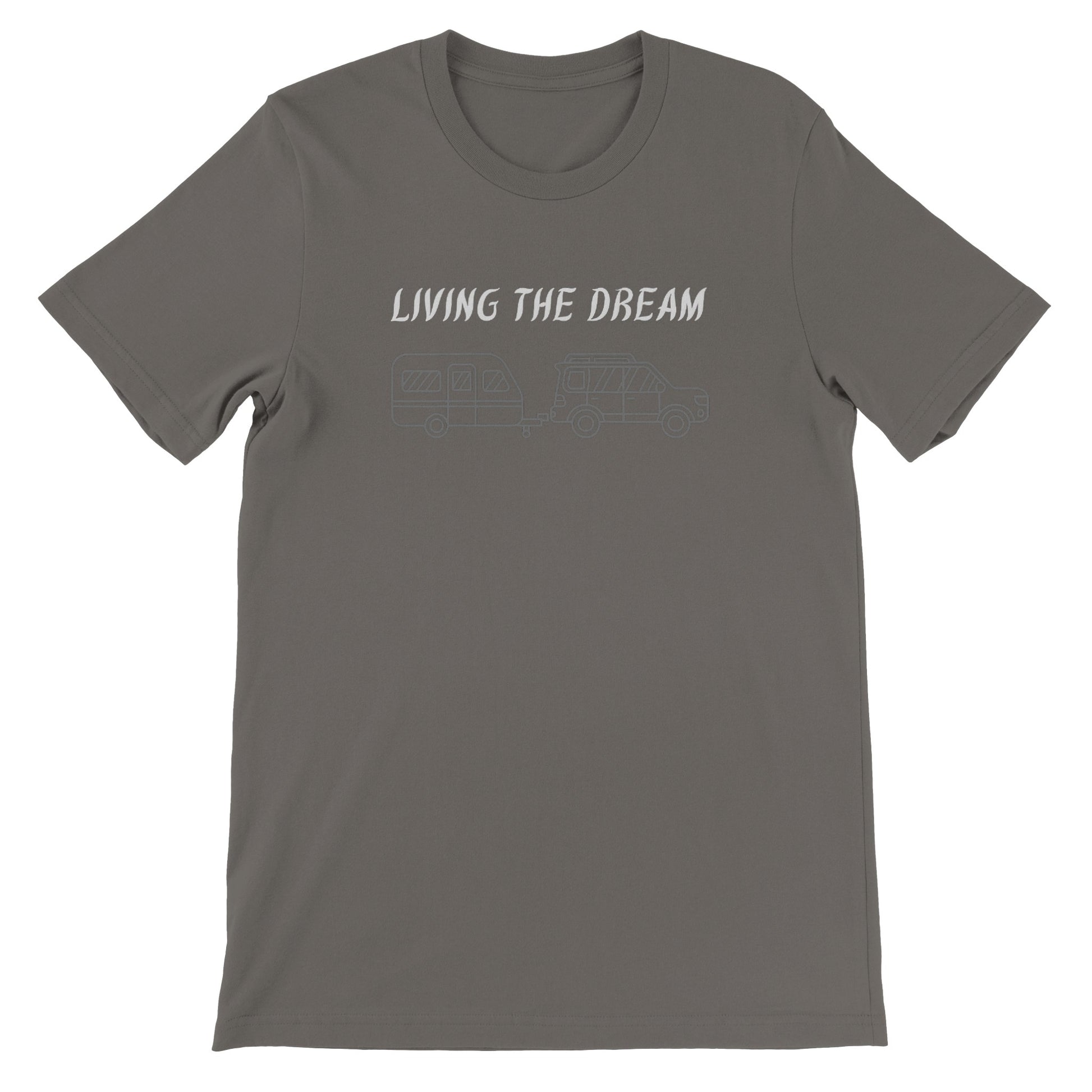 overland clothing tshirt living the dream mockup gray