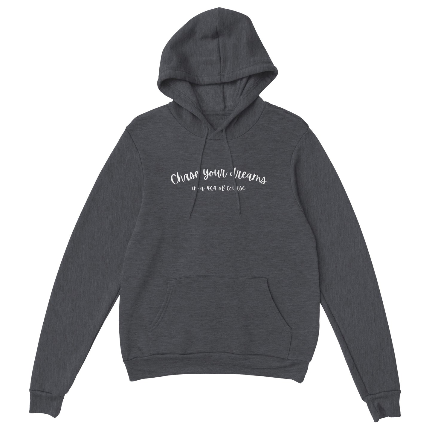 overland clothing hoodie chase your dreams in a 4x4 of course dark grey heather mockup